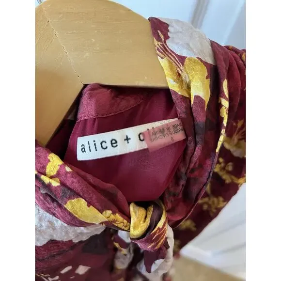 Alice + Olivia Lashay Tie Neck Ruffle Silk Mini Dress Floral Size 8 - Picture 9 of 12